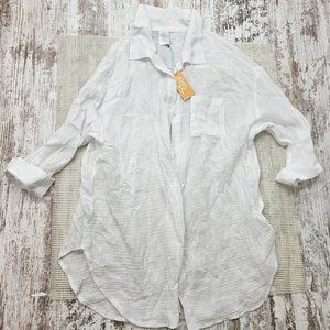Kona Sol Women's Button Down Cover Up Shirtdress Top Large (12-14) White